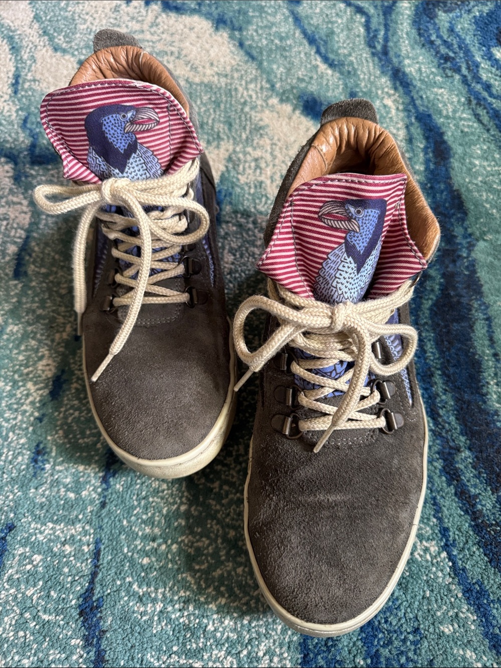 inkkas Gray Suede/Leather High-Top Sneakers Eagle Mens 6, Women’s 8